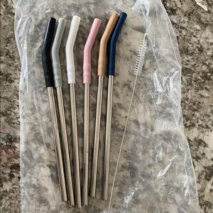 Set of Reusable Metal Straws with Silicone Tips